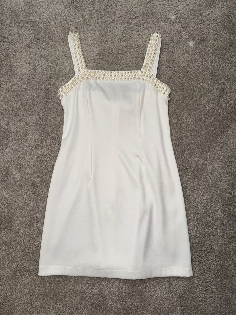 Ivory Pearl-Trim Mini Dress